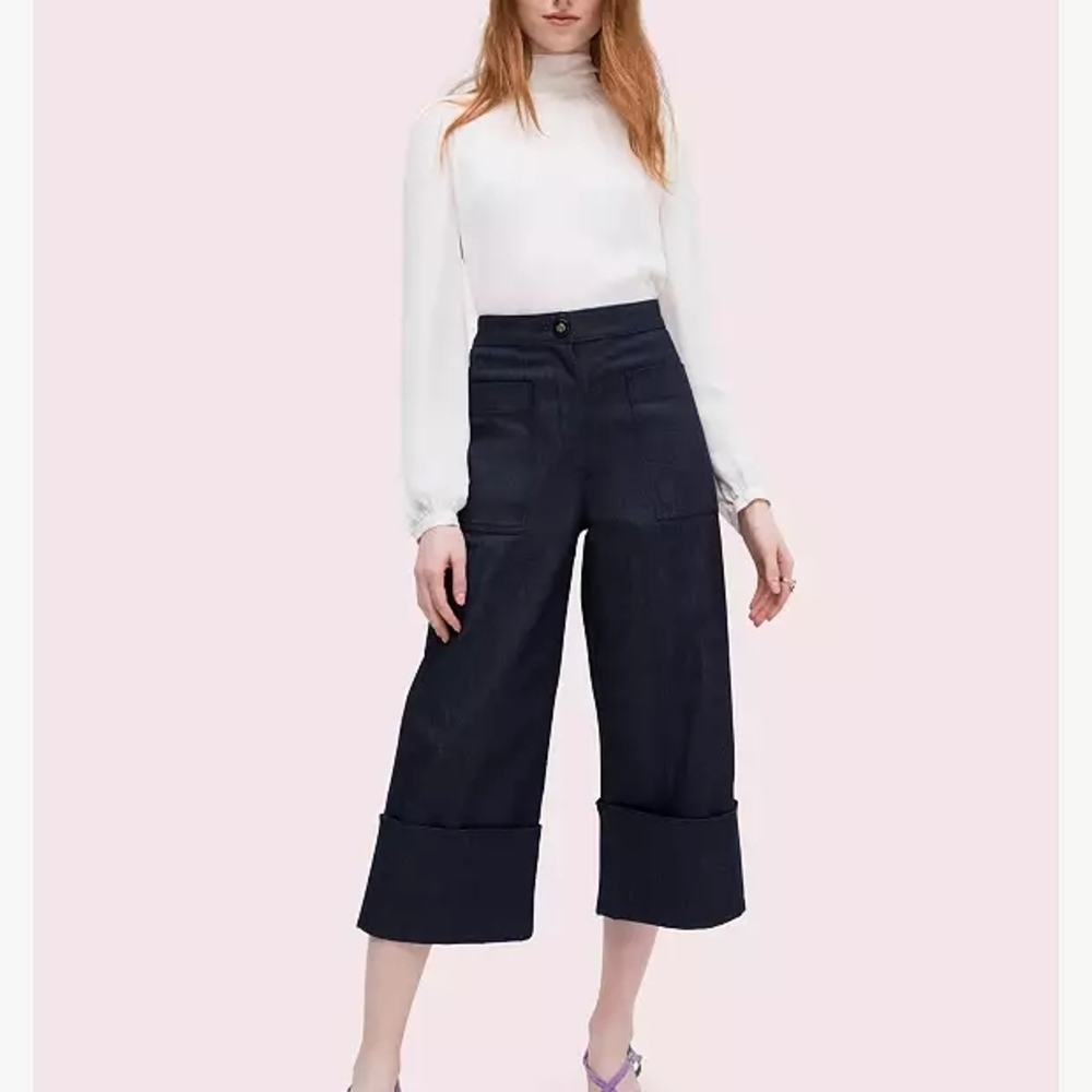 NWT Kate Spade Wide Leg Denim Cuffed Jeans Size 0